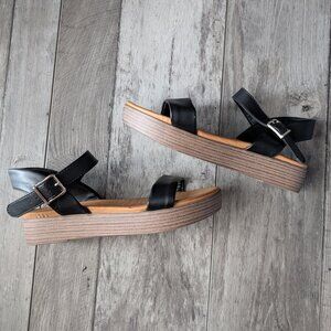 Call It Spring, Vegan Leather Flatform Sandals, Black, Sz 6.5